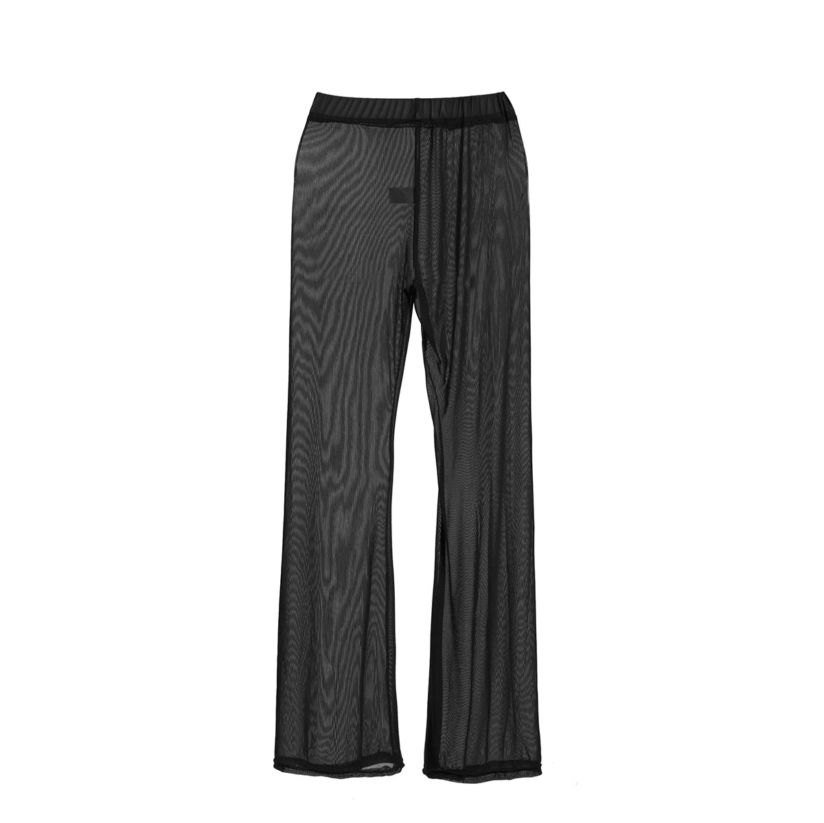 Sheer Mesh Pants with Ruffled Hem High Waisted Bikini Cover Up  Flowy Trousers for Beachwear