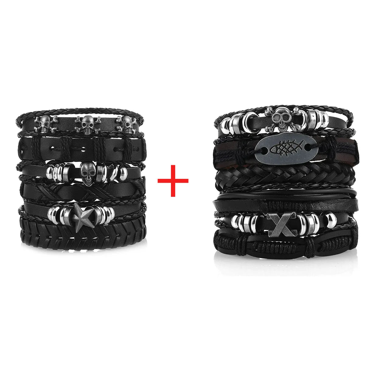 1 Fashion Bracelet Viking Bracelet For Men Hand Bracelets Woven Skull Hand Jewelry Adjustable Leather Set Bracelet