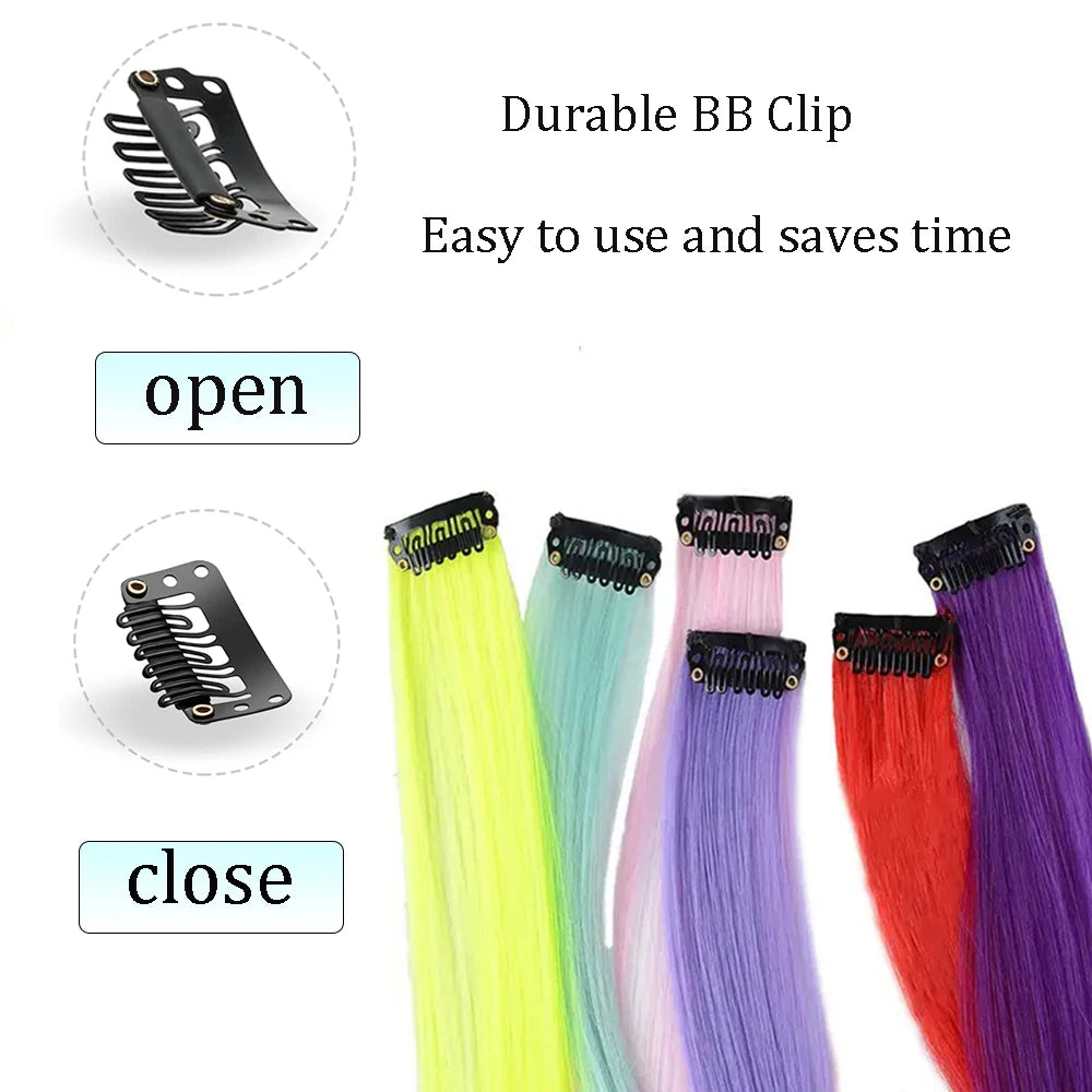 22 inches12pcs/pack Colored Party Synthetic Clip in Hair Extensions Multi-colors Straight Hair Synthetic Hairpieces
