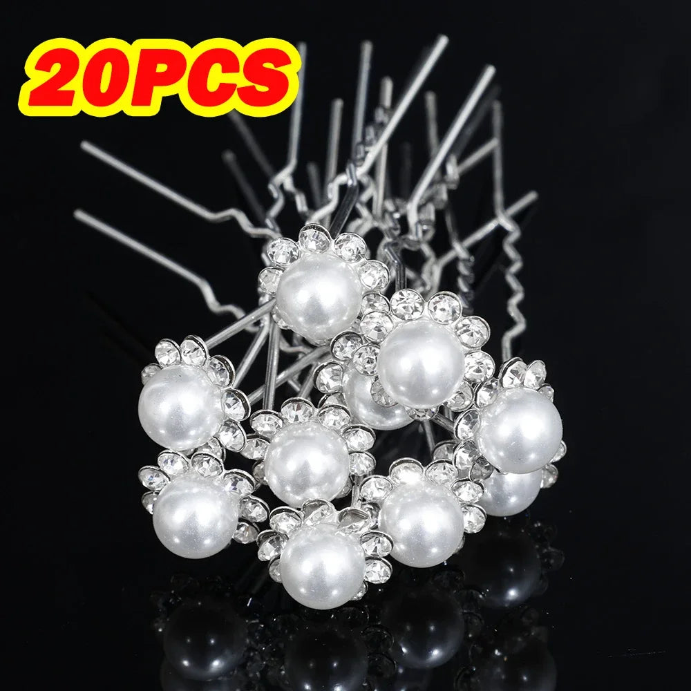 20pcs Women U-shaped Pin Metal Barrette Hair Clip Hairpins Simulated Pearl Hair Accessories Hairstyle Tools