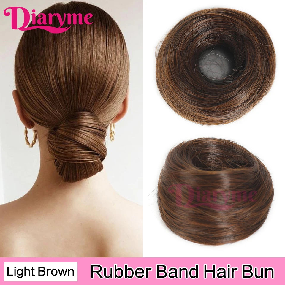 Synthetic Hair Bun Woman Straight Updo hair tie Elastic Rubber Band Chignon Hairpiece Extensions Hair Bands Natural Hairpiece