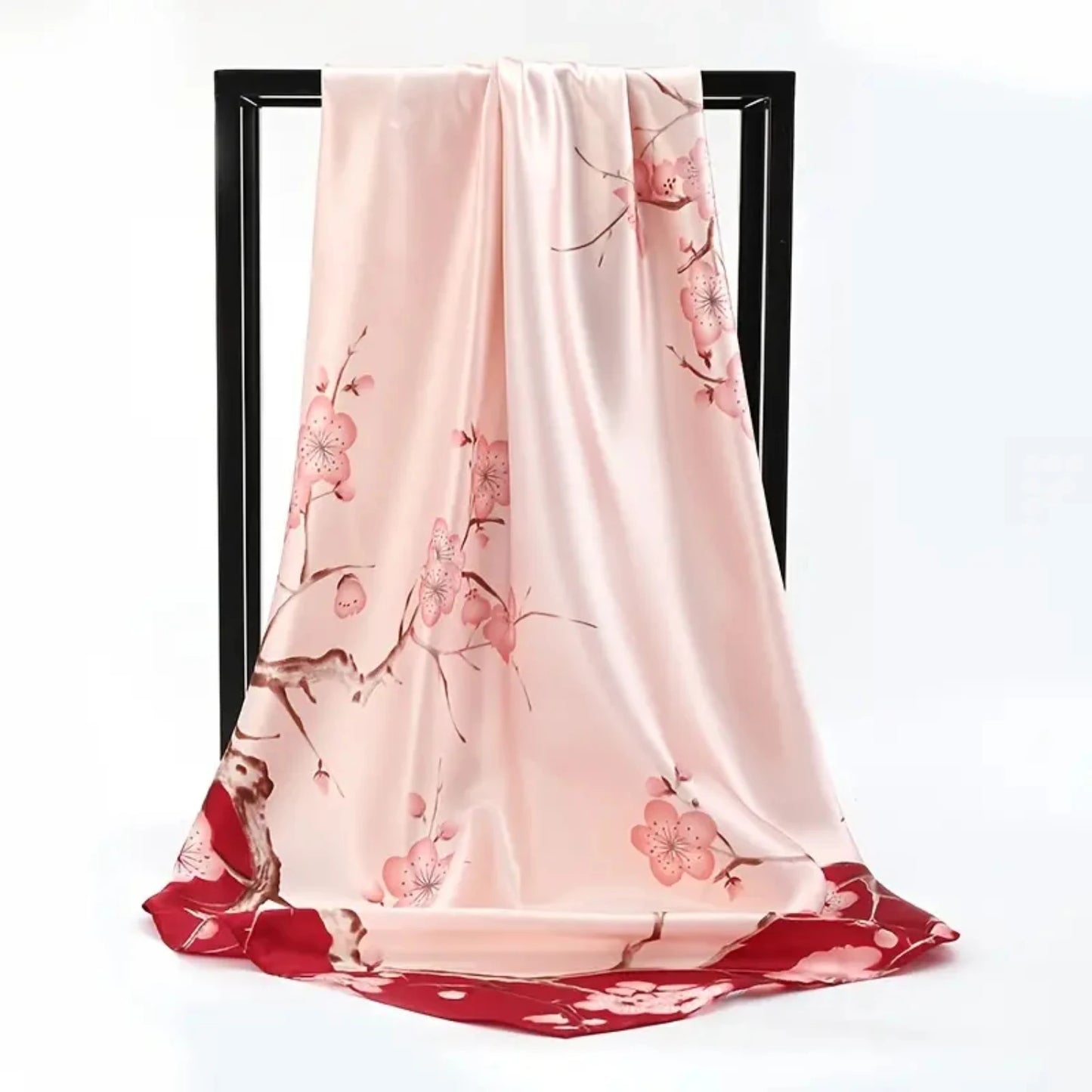 Fashion Flower Print Square Scarf - Women's Winter Warm Imitation Silk Scarf