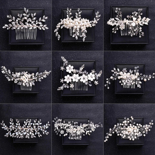 Handmade Silver Crystal Flower Hair Comb Pearl Rhinestone Flower Hair Combs For Women  Hair Jewelry Wedding Hair Accessorie