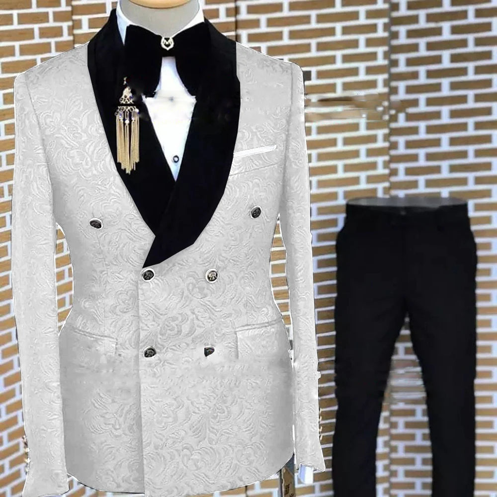 Gray Formal Suit for Men Floral Jacket Pants 2 Piece Set Tuxedo Elegant Men's Suit Handsome Blazer
