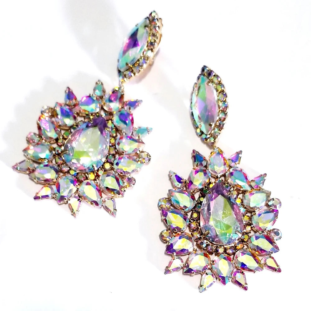 Exaggerate Geometric Dangle Earrings Water Drop Accessories Fashion Colorful Rhinestone Earrings