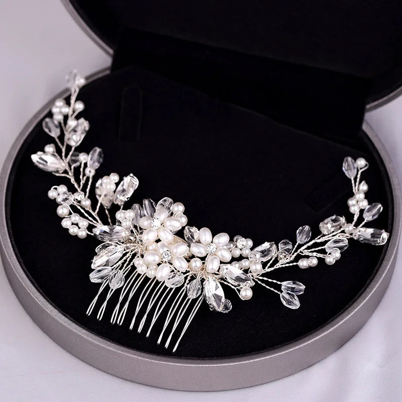Crystal Rhinestone Flower Pearl Hair Comb Bridal Headband Hairpin Party Wedding Bridal Hair Accessories Jewelry
