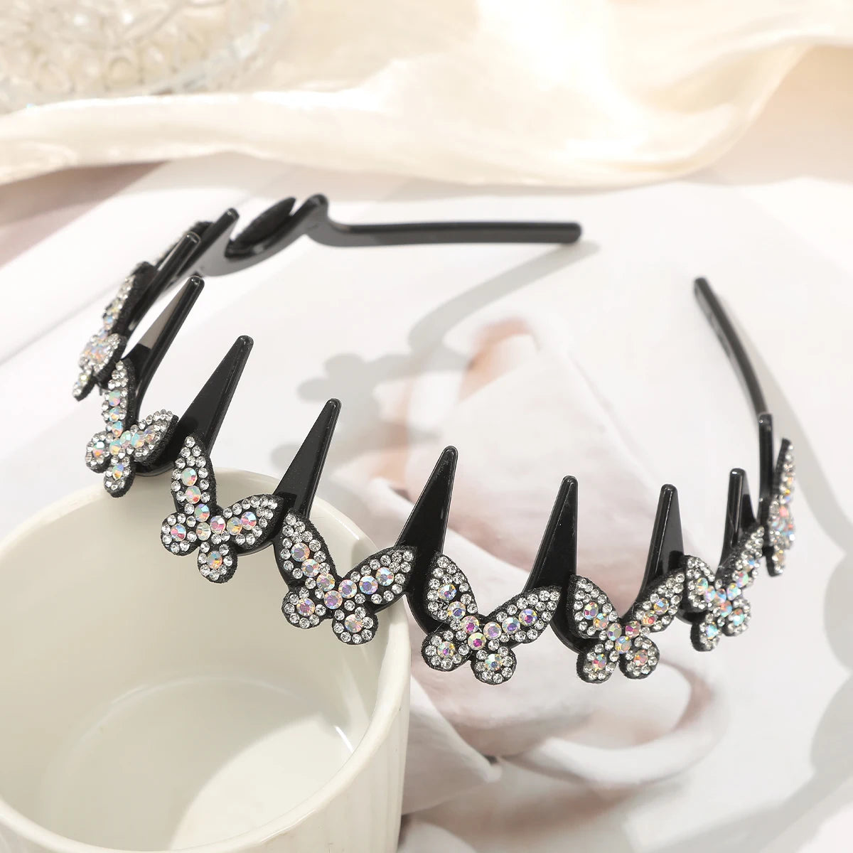 Flower Rhinestone Wave Hairband Headbands Hair Hoops Women  Retro Hair Hoops Face Wash Hairpin Fluffy Texture Toothed Comb