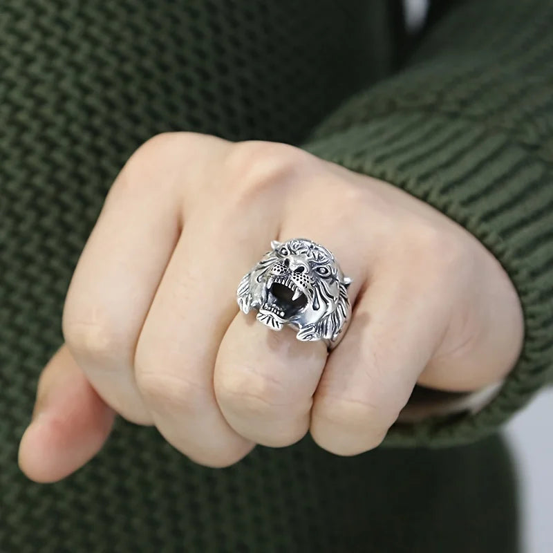 opening creative natural jewelry domineering tiger head ring men's personalized retro fashion ring