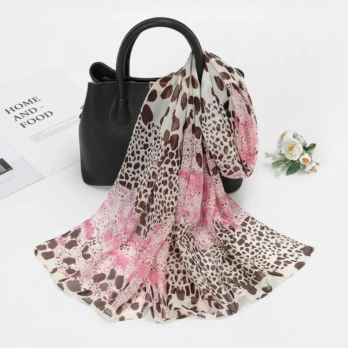 Fashion Leopard Print Splicing Thin Chiffon Scarf