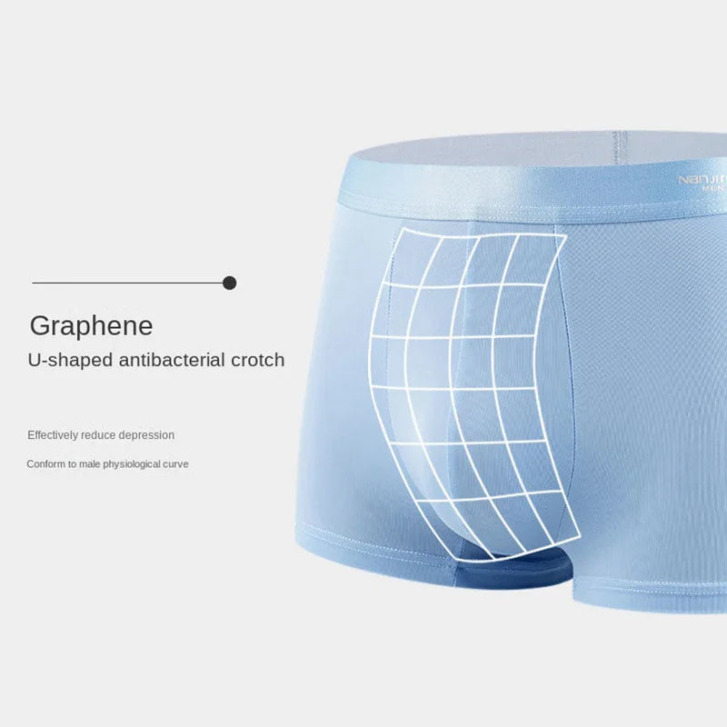 4pcs Boxer Shorts Men's Ice Silk Underwear Cool Underpants Breathable Sexy Thin U Convex Lingerie