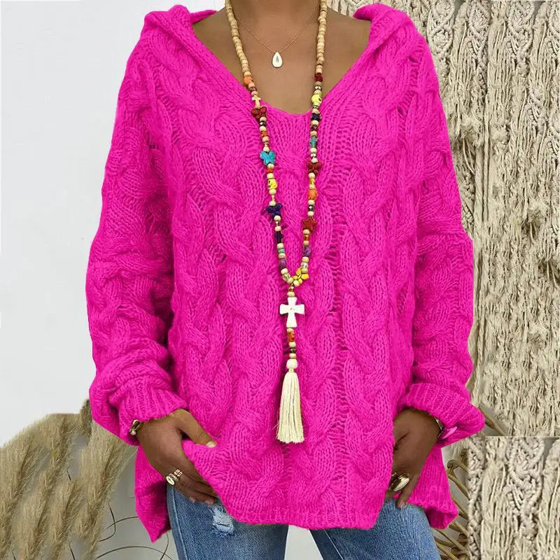 Women's Autumn Twist Knitted Sweater Casual Solid Hooded Pullovers Europe Style Jumpers Streetwear Women's Clothes
