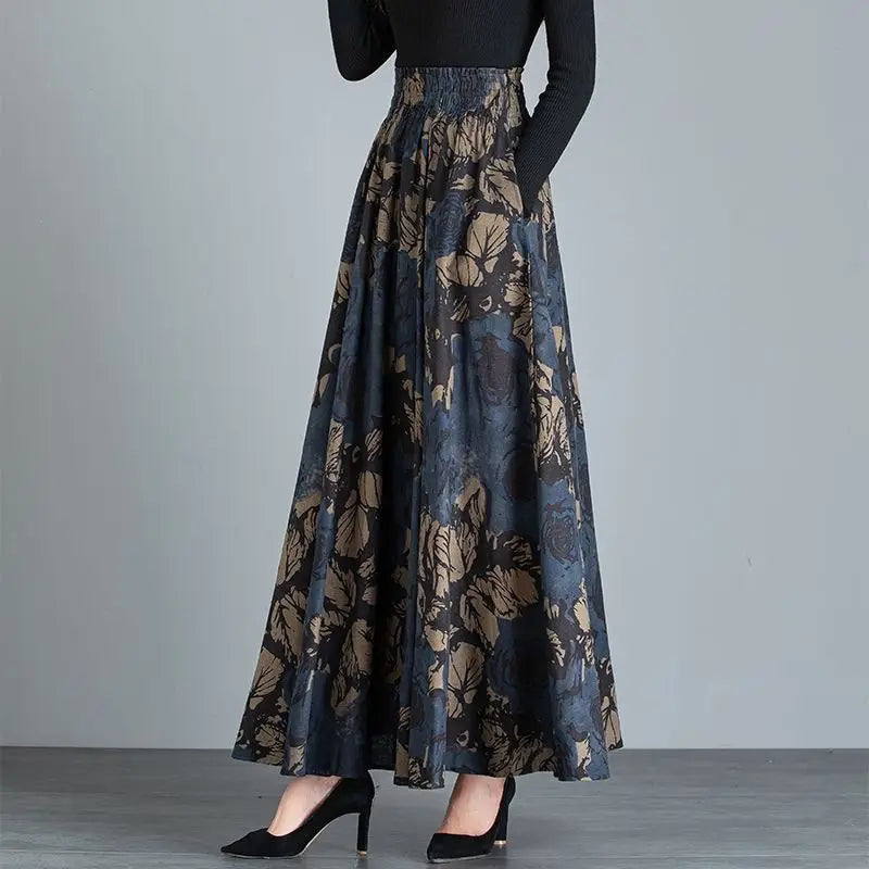 Pocket Skirt High Waist Vintage Floral