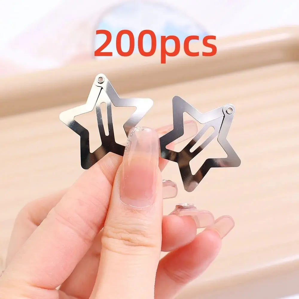 10/25/50/100/200pcs Silver Star Hair Clips Metal Snap Clip Hairpins Barrettes Hair Grip Jewel Hair Accessories