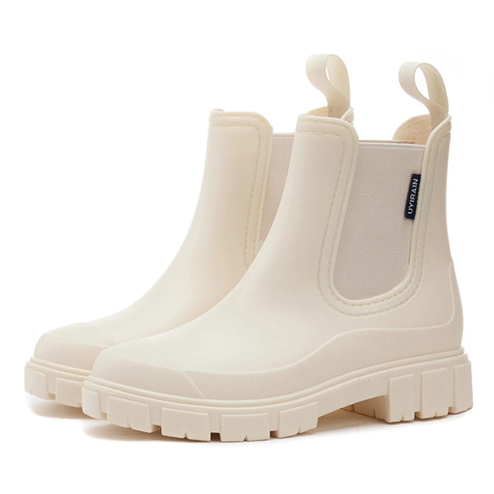 Waterproof Wellington Boots Thick Sole Short Boots Non-Slip Fashion Rain Boots Breathable Wide Toe