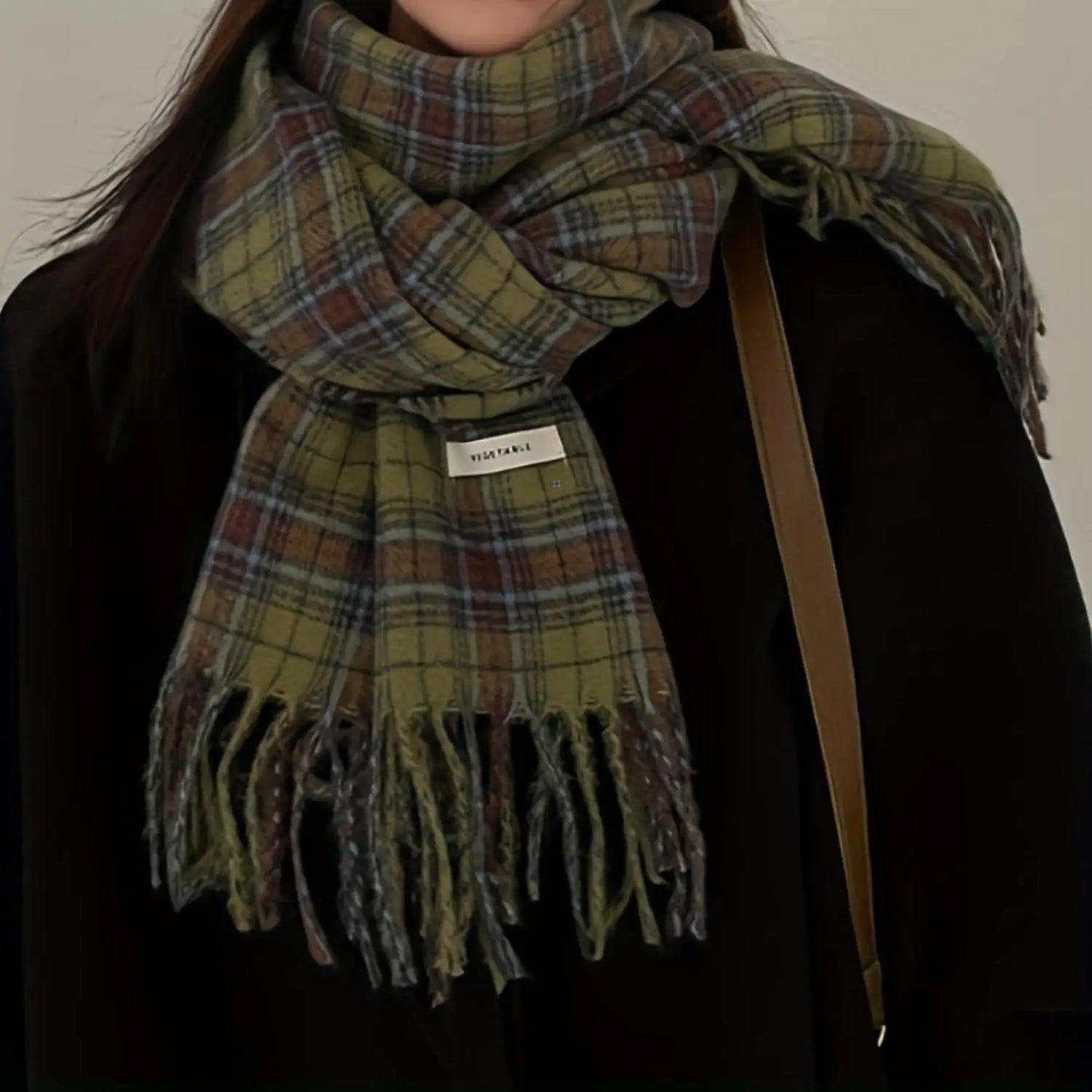 Vintage Plaid Scarf - Luxurious Imitation Cashmere, Ultra-Soft, Warm and Cozy, Inelastic, Coldproof - Elegant Tassel Trim