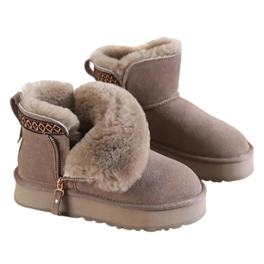 Snow Boots Faux Fur Lining Ankle Booties Anti-Slip Short Boots for Indoor Outdoor