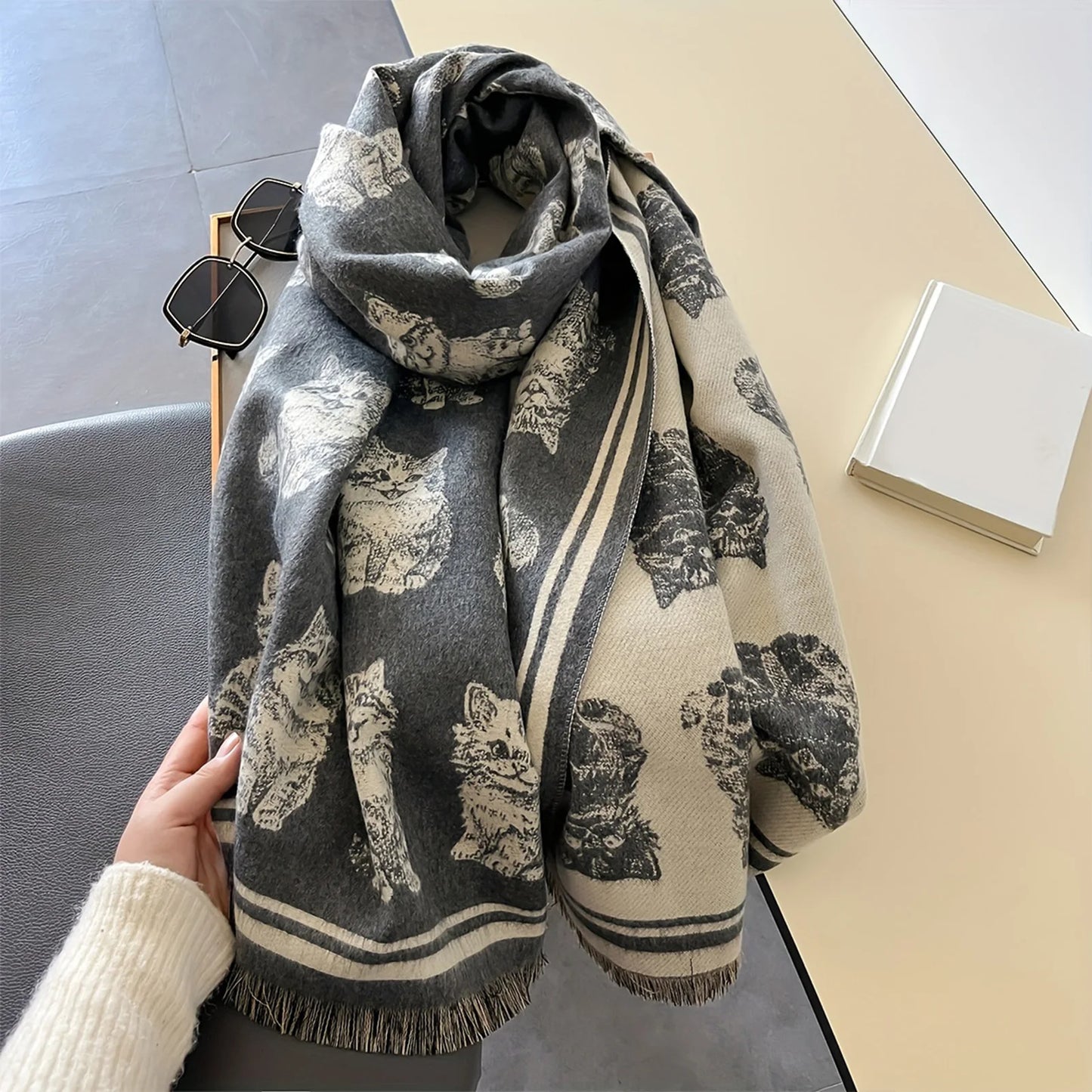 Fall Winter Scarf with Vintage Butterfly Design Soft Long Wide Shawl