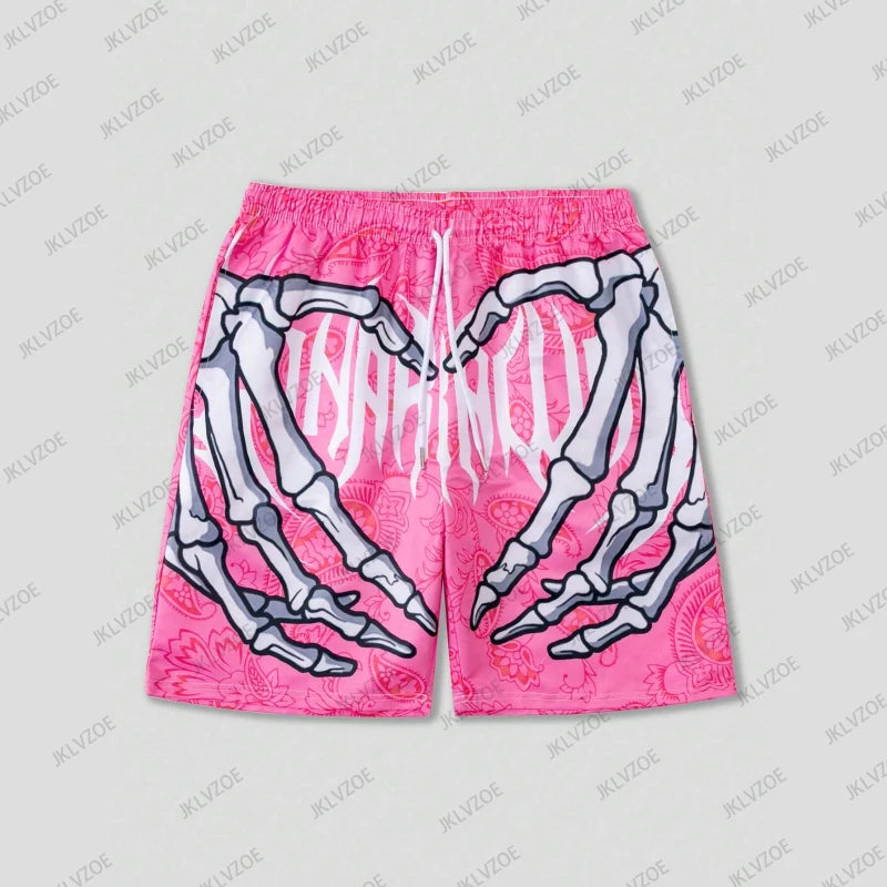Summer Trend Skeleton Hand Graphic Beach Shorts For Men Fashion Cool 3D Printed Short Pants Loose Surfing Hip Hop Swim Trunks