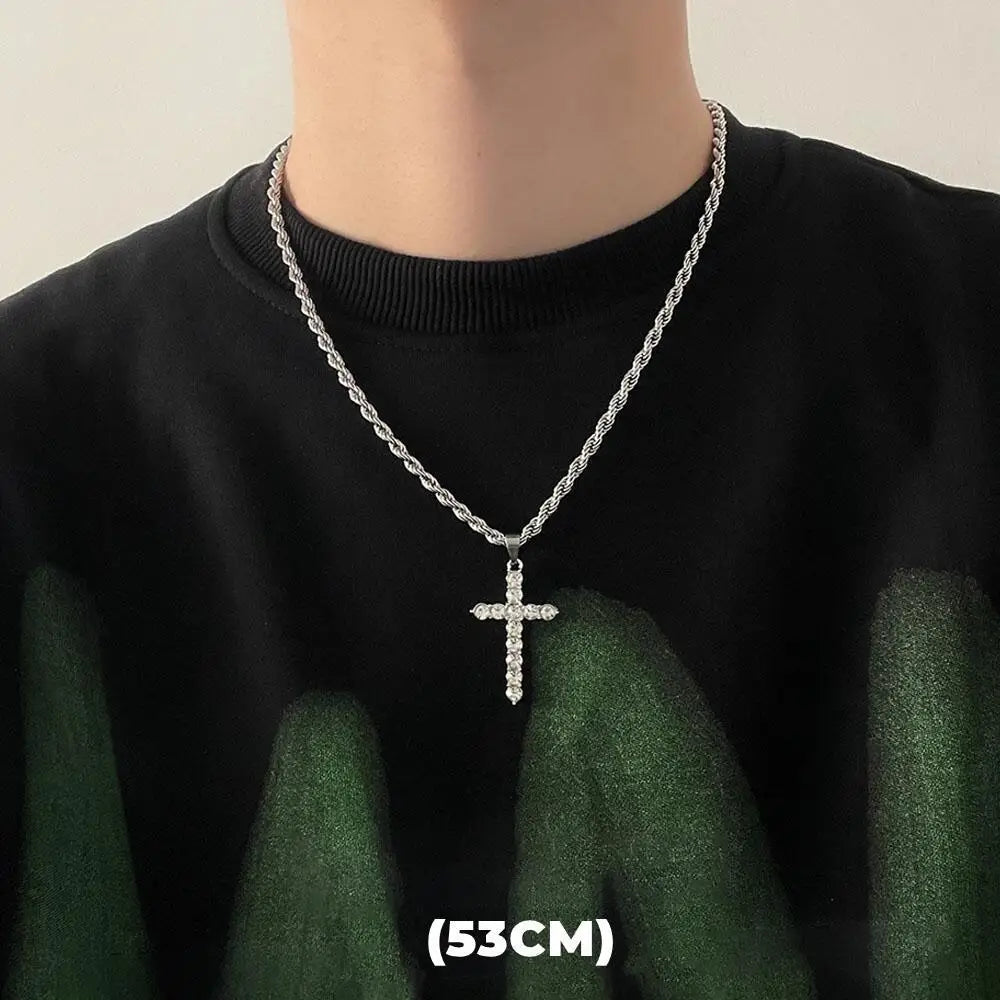Zircon Double Layer Necklace For Men Women Trend Charm Titanium Steel Pendant Chain Unisex Jewelry