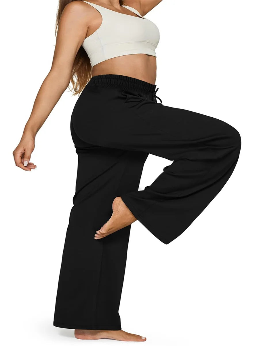 Women s Casual Loose Fit Wide Leg Pants with Elastic Waistband and Pockets