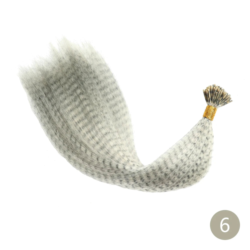 Feather Hair Extension 10Pieces Fake Hair I Tip Rainbow Synthetic Hair 16inch Hairpiece Feather for Hair Extension