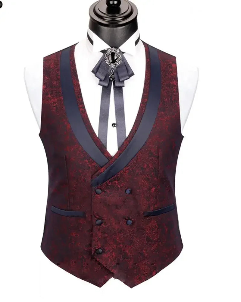 Floral Formal Suits for Men 3 Pieces Shawl Lapel Wedding Groom Tuxedo Italian Style Suit Jacket with Vest Pants Fashion
