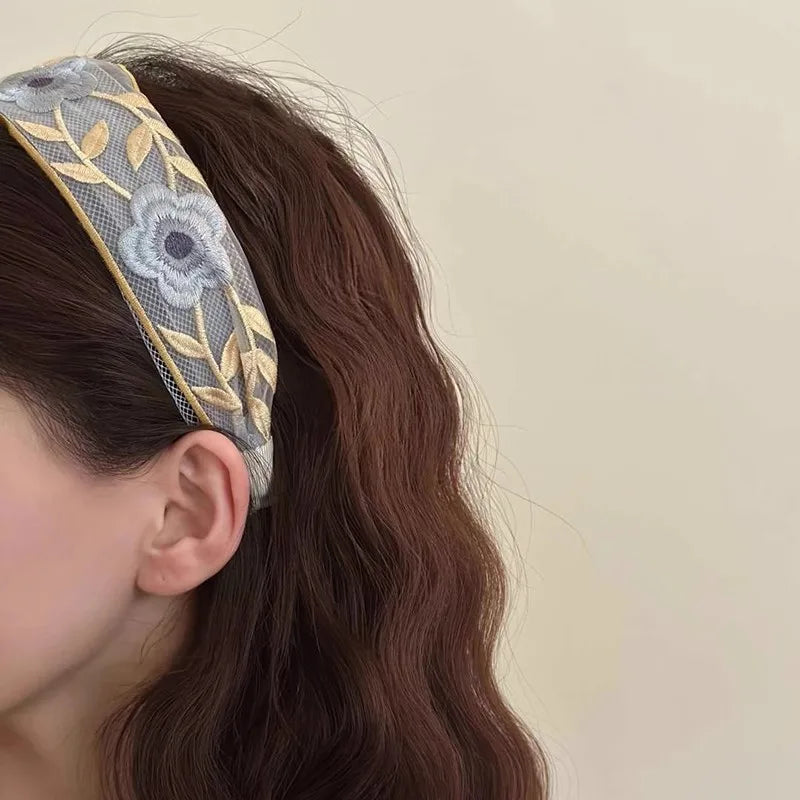 Elegant Chiffon Embroidery Flower Hairband For Women Sweet Hair Decorate Headband Hair Hoop Band Fashion Hair Accessories