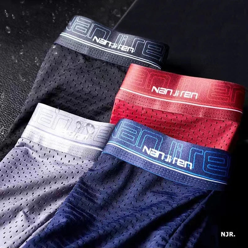 4pcs Men's Boxer Shorts Ice Silk Underwear Plus Size Underpants Cool Breathable Sexy Slim Mesh