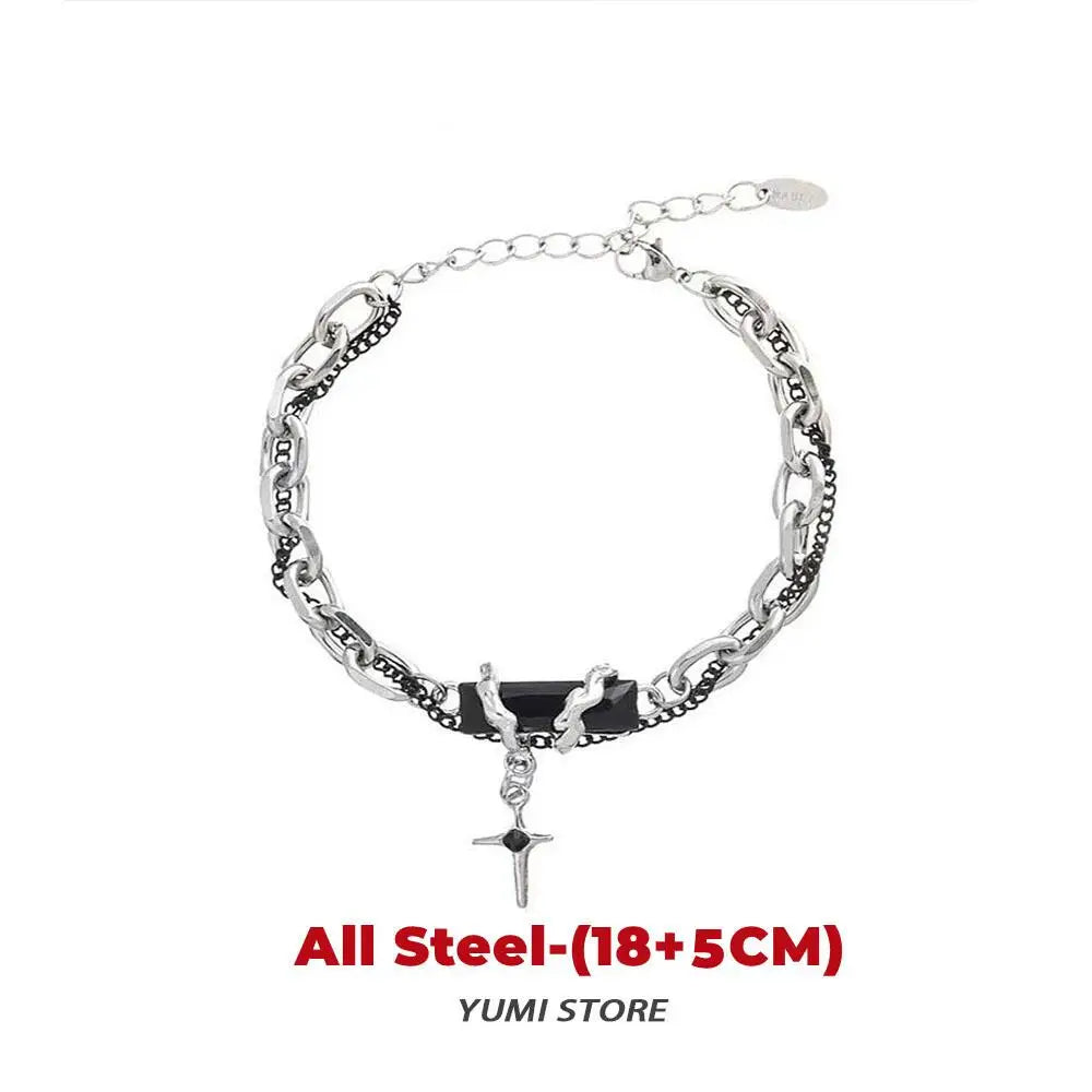 Retro Flame Cross Bracelet For Men Woman Hip Hop Titanium Steel Splice Chain Charm Unisex Jewelry