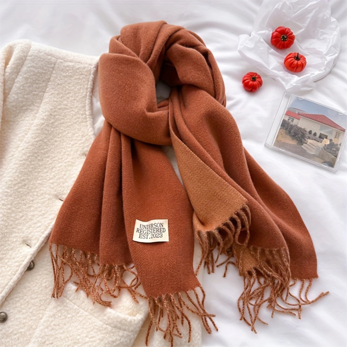 Luxurious Solid Color Tassel Scarf - Soft & Cozy Imitation Cashmere Shawl