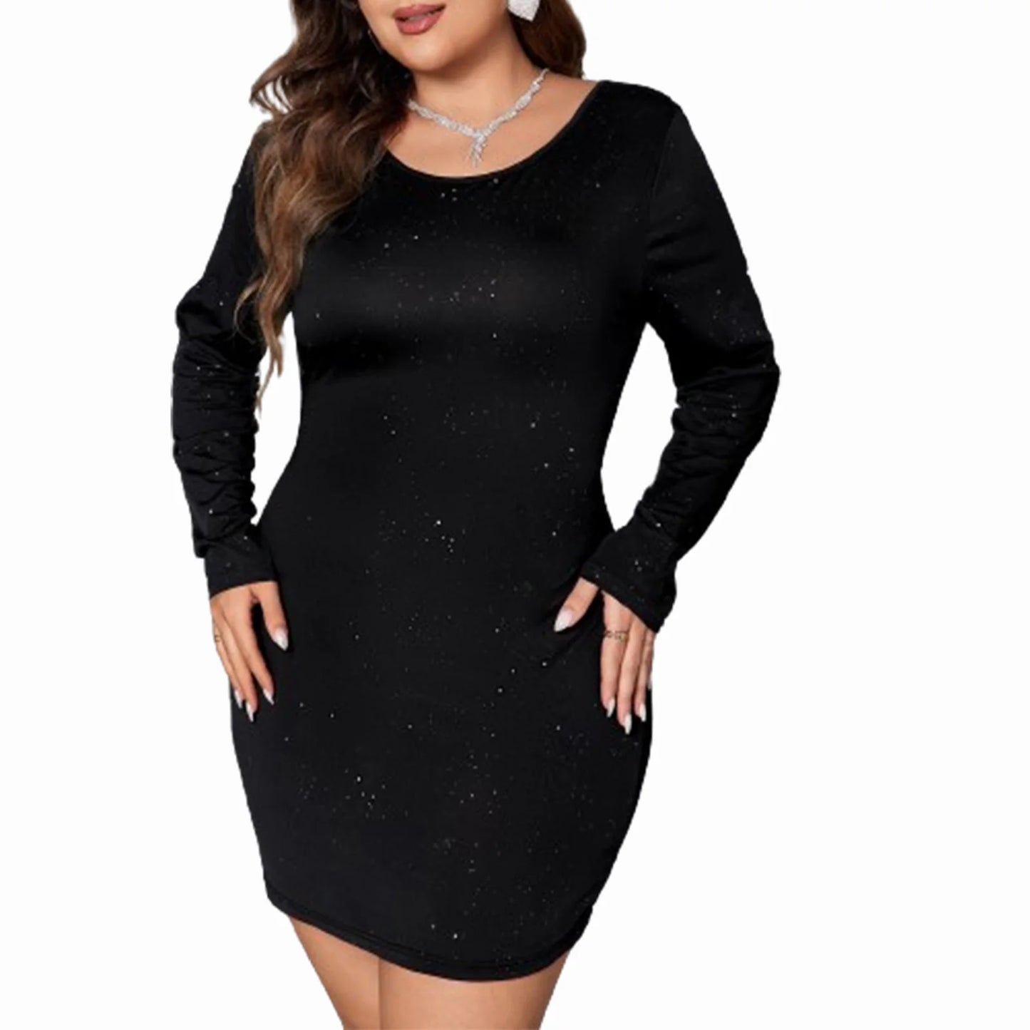 Sequin Embellished V-Neck Long Sleeve Bodycon Dress with Open Back Detail