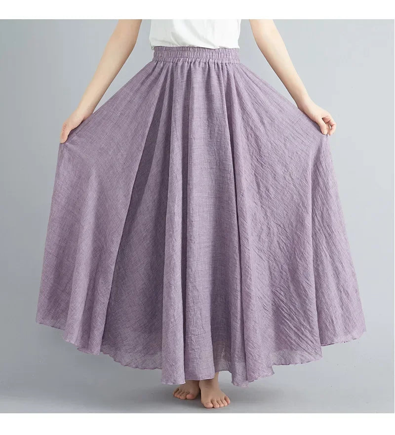 Cotton Linen Maxi  Casual Loose Long Skirt