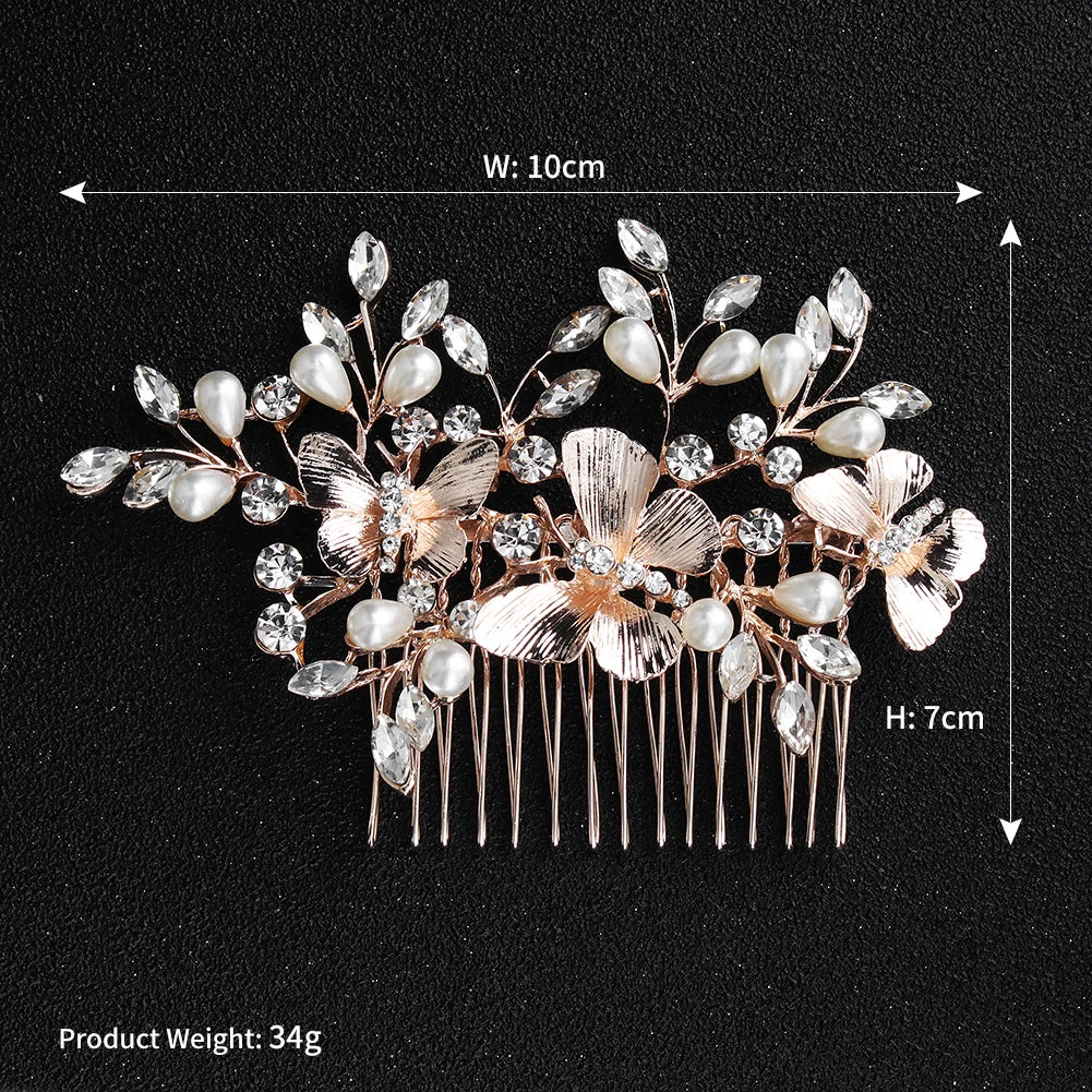 Golden Luxury Pearl Hair Comb Classic Jewelry Crystal Side Bangs Hair Clip For Women Elegant Headpieces