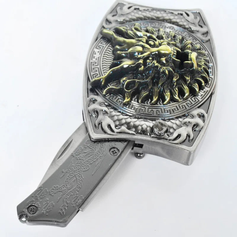 Metal West Cowboy Belt Buckle With Knife  Jeans Accessories Fit 3.8CM-4CM