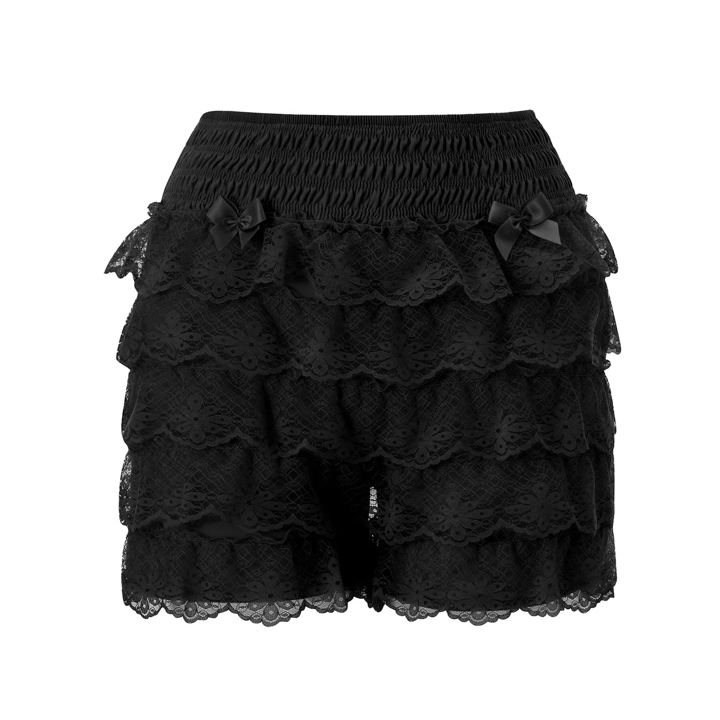 Lace Lingerie Shorts with Elastic Waistband and Tiered Ruffled Design for Bodycon Fit and Style