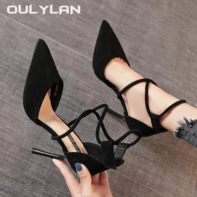 Four Seasons  Suede High Heels  Pointed Stiletto Fashion