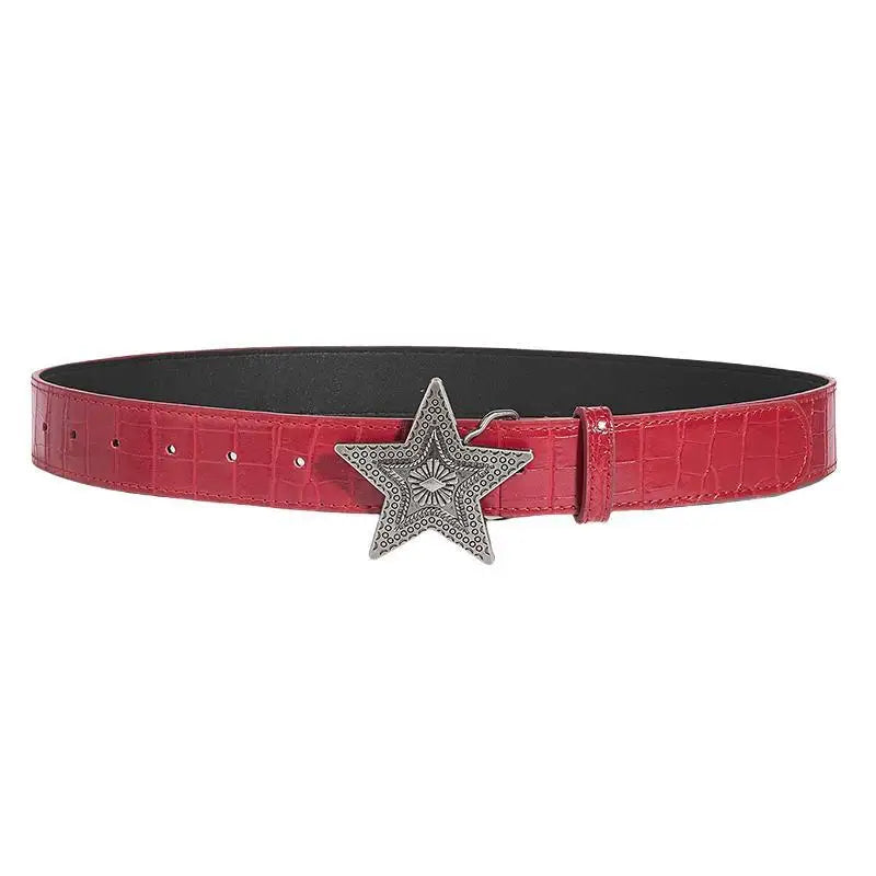 Retro Women's Belt Fashion Trend All-match Jeans Accessories  Five-pointed Star Buckle Pu Waistband
