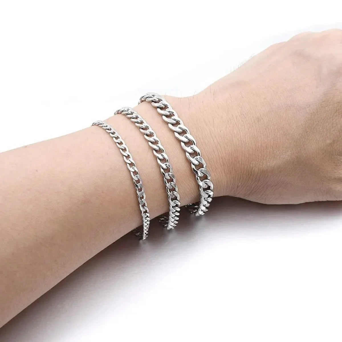 Fashion Stainless Steel Men Curb Cuban Chain Bracelets Women Bracelet on Hand Unisex Wrist Hand Jewelry