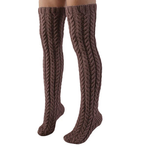 Winter Cable Knit Thigh High Socks Fashion Over the Knee Leg Warmers Solid Color Boot Stockings