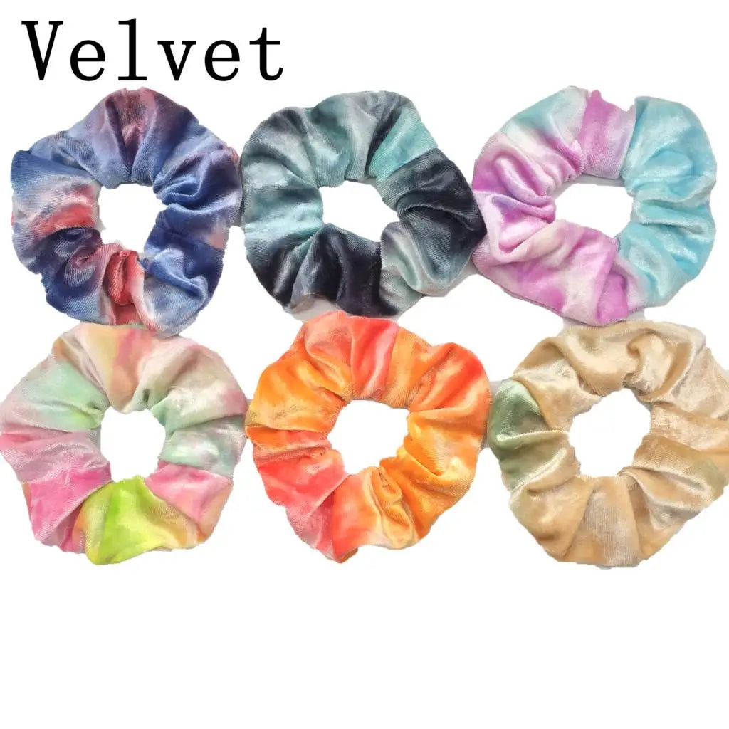 10/6/1pc hair scrunchies headband women ties velvet solid color Black set pack