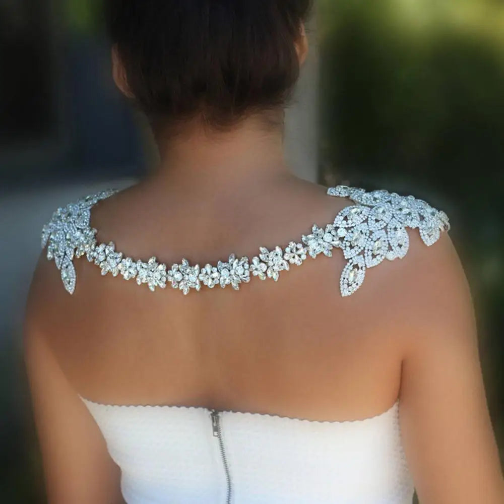 Shoulder Necklace Crystal  Jewelry  Exaggerated Silver Color Shoulder Piece Necklace