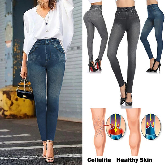 Women Denim Print Leggings Fashion Slimming Push Up Leggings  Stretch Printed  Pants