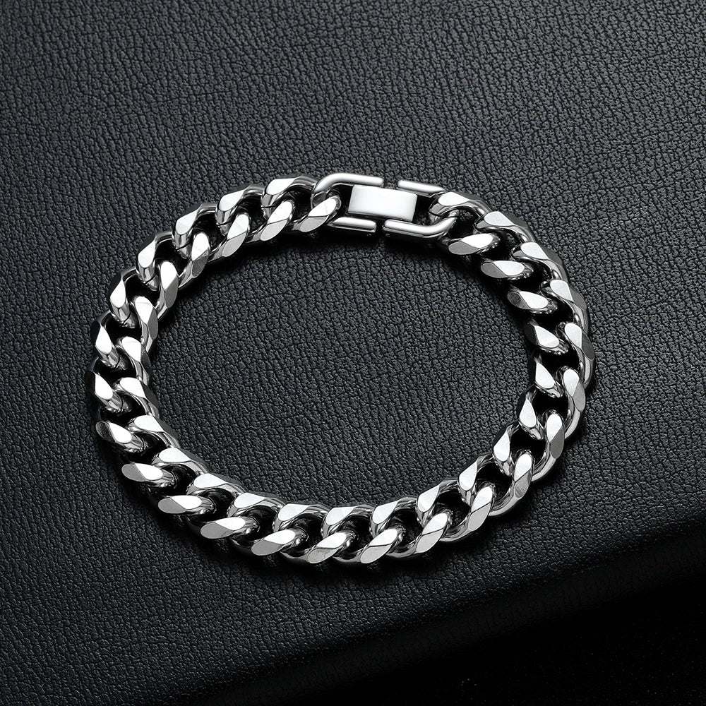 Width 8MM 316L Titanium Steel Golden Black Cuban Chain Bracelet Fashion Hip Hop Men's Jewelry Party Gift