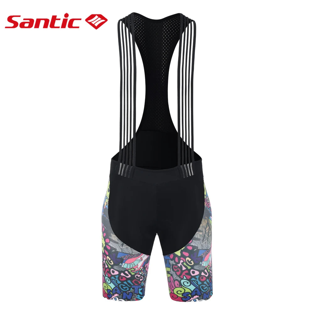 Women's Cycling Bib Shorts Outdoor Color Print Breathable Stretch Reflective