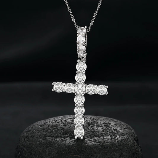 Classic Moissanite Cross Pendant Necklace for Women – Sterling Silver 0.5CT-G