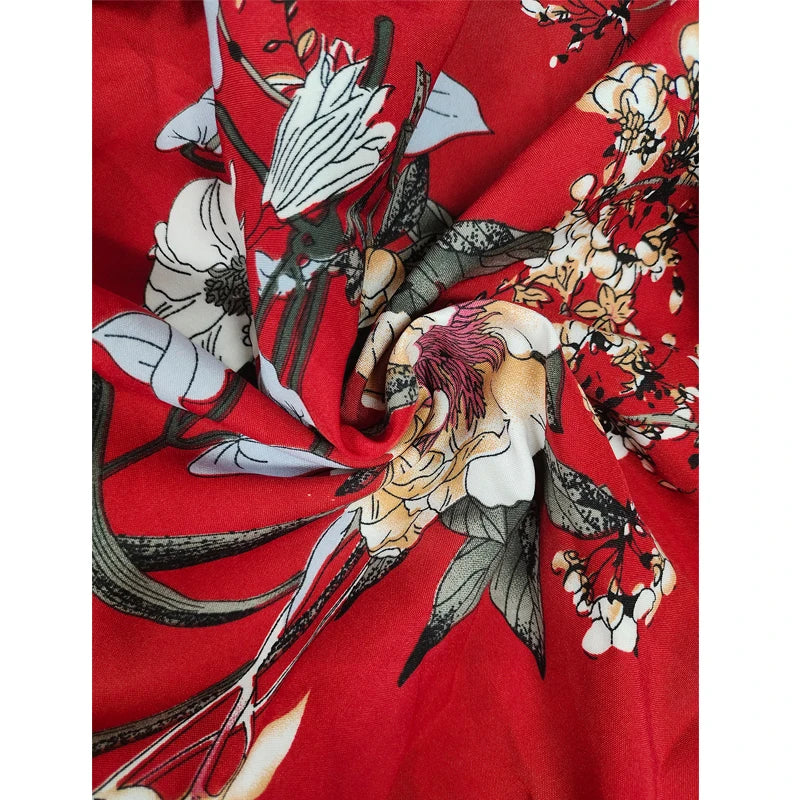 Floral Print Wrap Butterfly Sleeve High Low Hem V-neck