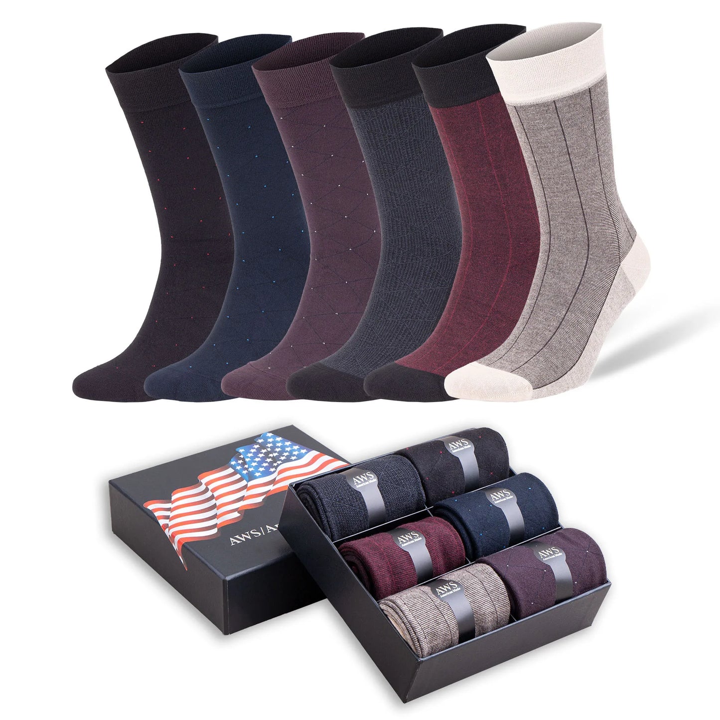 Luxury Bamboo Casual Business Socks with Gift Box 6 Pairs Shoe Size 8 to 11.5