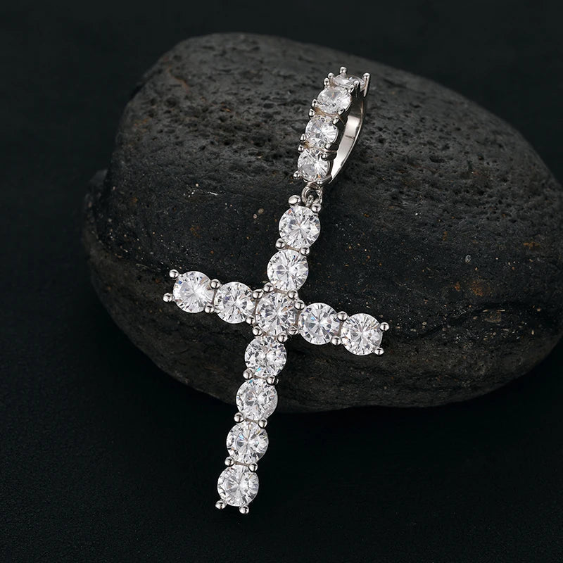 Classic Moissanite Cross Pendant Necklace for Women – Sterling Silver 0.5CT-G