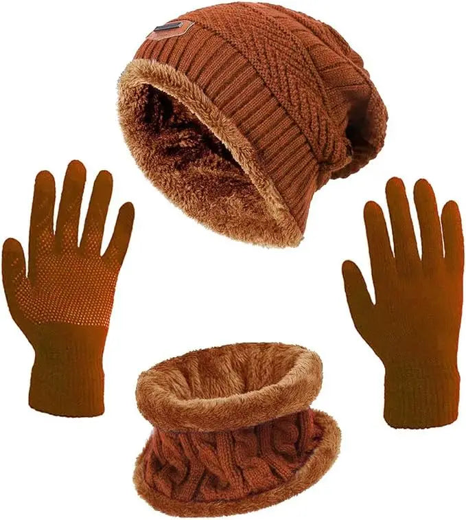 Winter Hat Scarf Gloves Slouchy Beanie Knit Skull Cap Touch Screen Mittens Circle Scarves for Women
