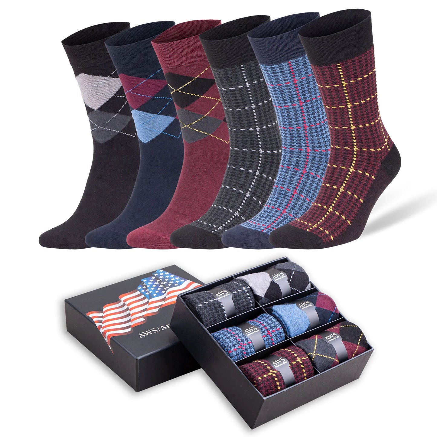 Luxury Bamboo Casual Business Socks with Gift Box 6 Pairs Shoe Size 8 to 11.5